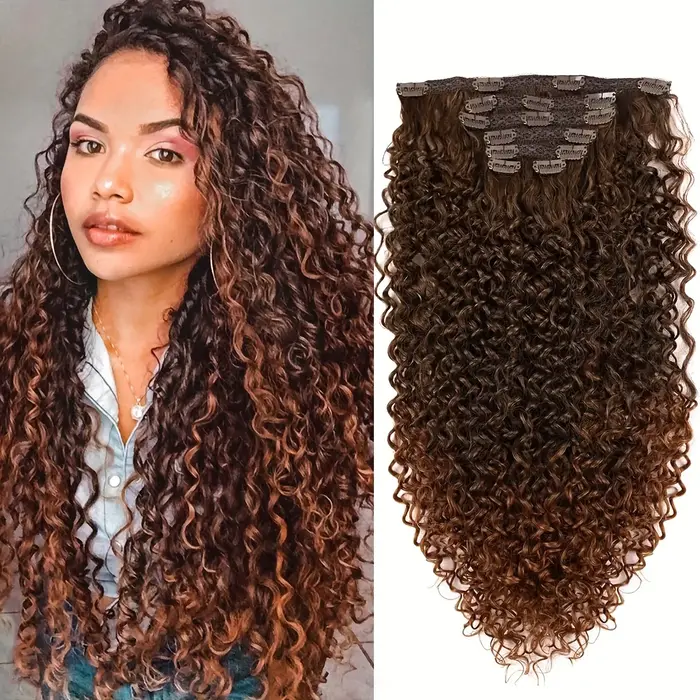 Extensions capillaires synthétiques crépues bouclées à 16 clips