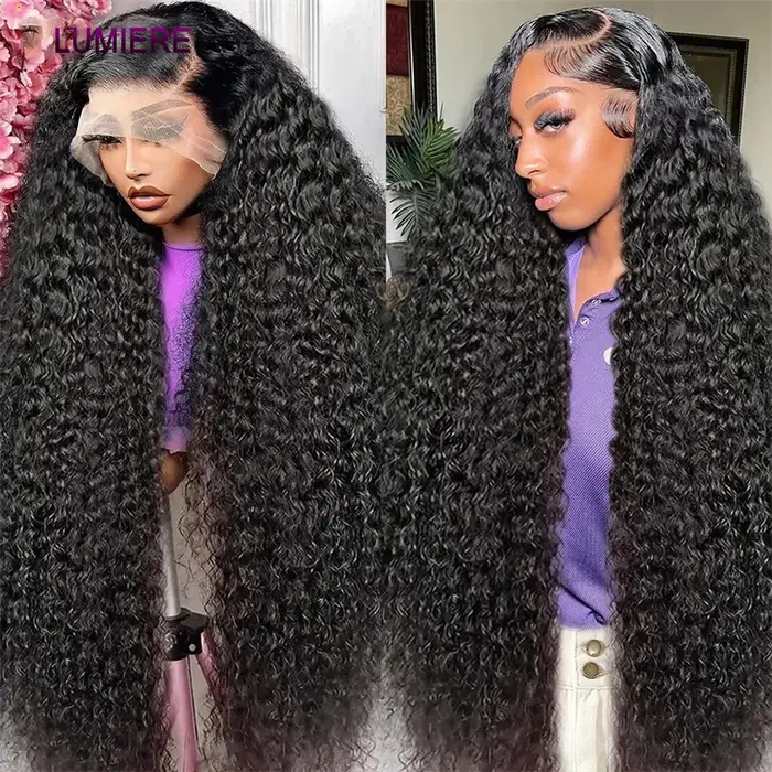 Afro profond crépus bouclés cheveux humains 3/4 Bundle avec fermeture frontale en dentelle transpare