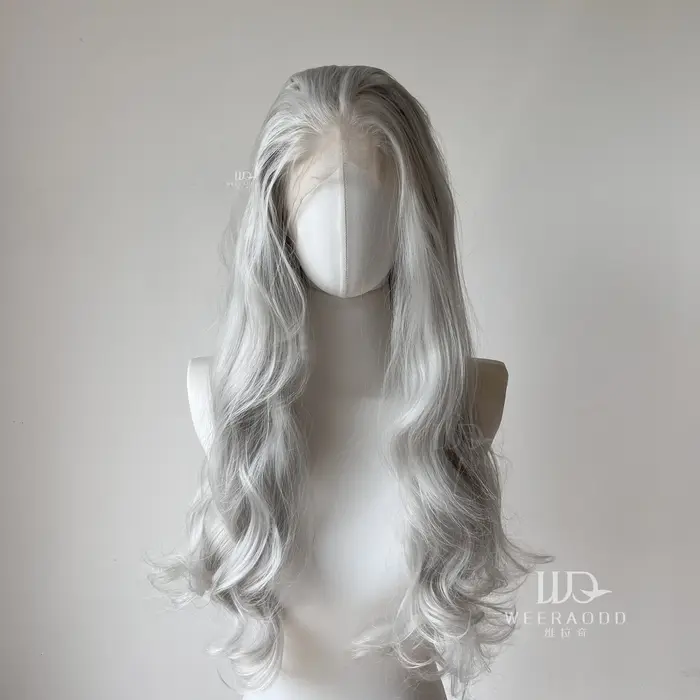 Perruque grise 13*4 perruque avant en dentelle synthétique