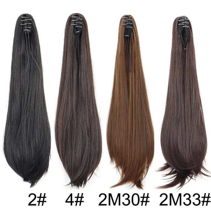 Synthétique 40 cm/50 cm pince à griffes Micro bouclés en Extension de queue de cheval longue droite bouclée noir brun