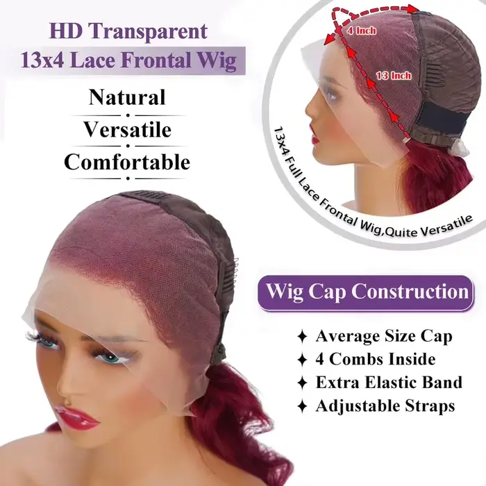 Bourgogne 99J court Bob perruques vague profonde 13x4 HD dentelle avant perruques de cheveux humains