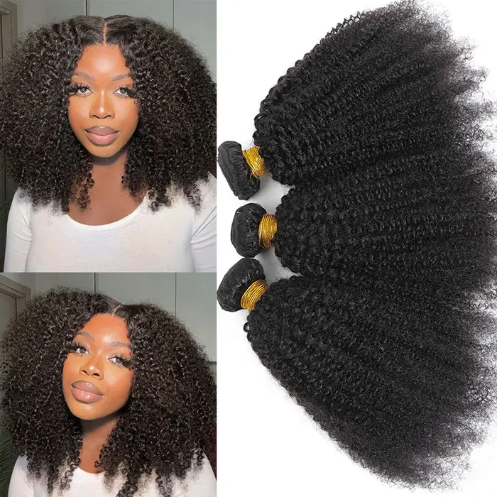 Tissage en lot brésilien naturel Remy crépu bouclé, couleur naturelle, Extension de cheveux, pour fe
