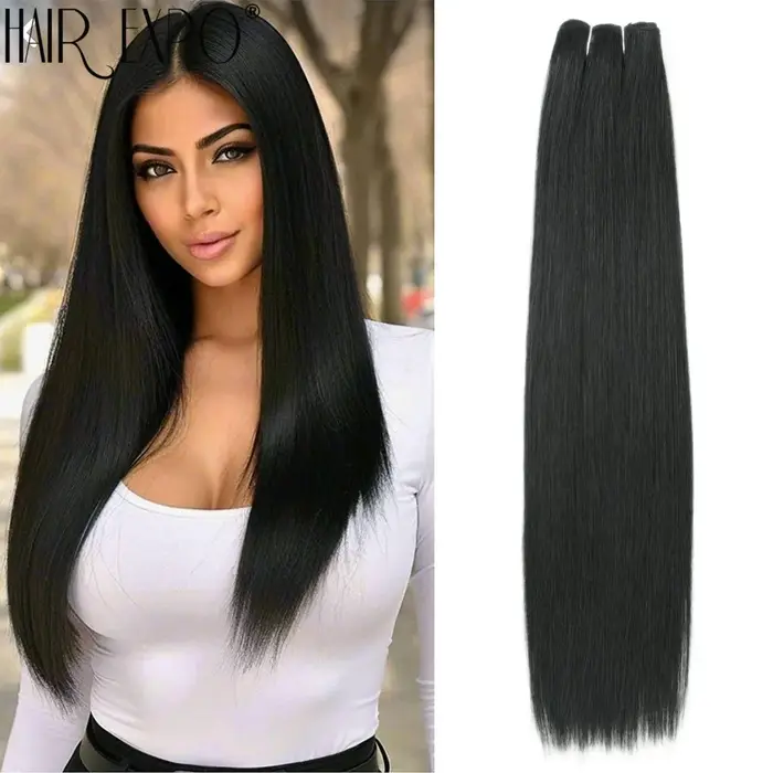 Extensions de cheveux synthétiques lisses de 18 pouces, pleines jusqu'aux pointes, en fibre résistan