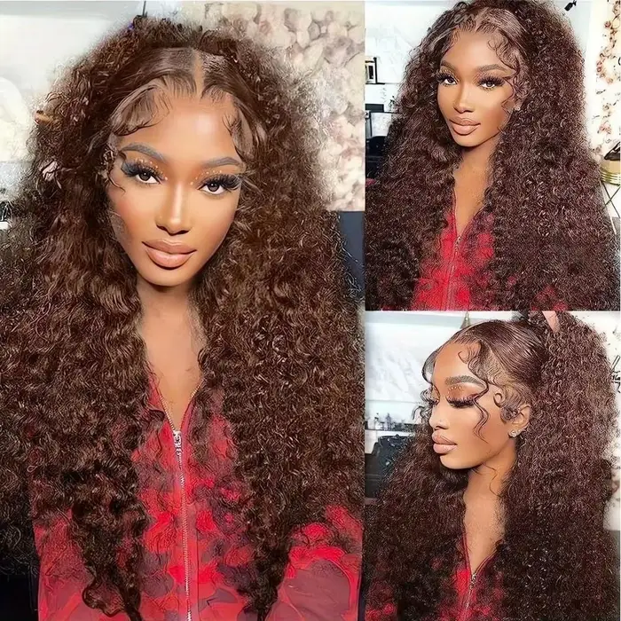 36Inch Curly Wave HD Lace Front Wig 13x4 13x6 Water Wave HD Lace Frontal Human Hair Wig Deep Chocola