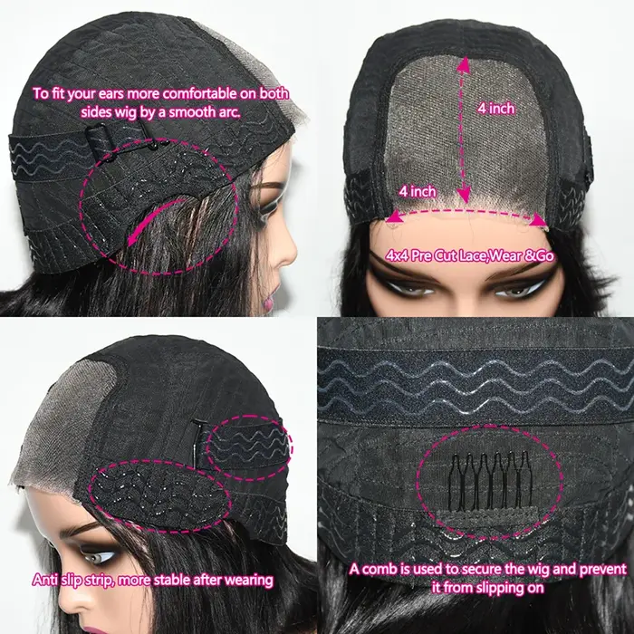 220 Densité 4x4/6x4 Perruques Cheveux Humains Sans Colle Porter Et Aller Vierge Perruques de Cheveux