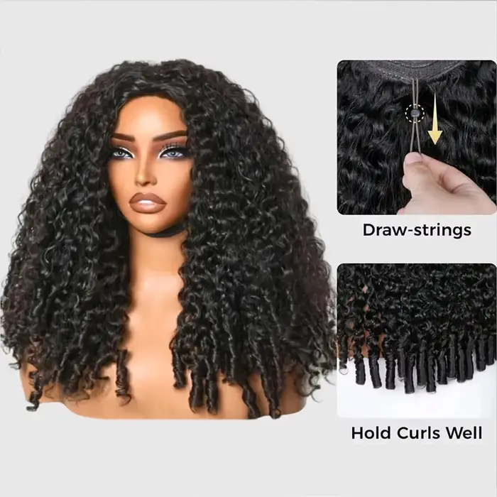 Perruques en cheveux humains sans colle, densité 250%, bouclées birmanes, avec bandeau, version amél