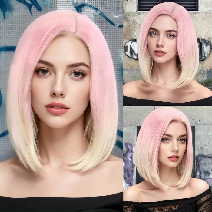 Perruque Bob Ombrée Rose à Blonde