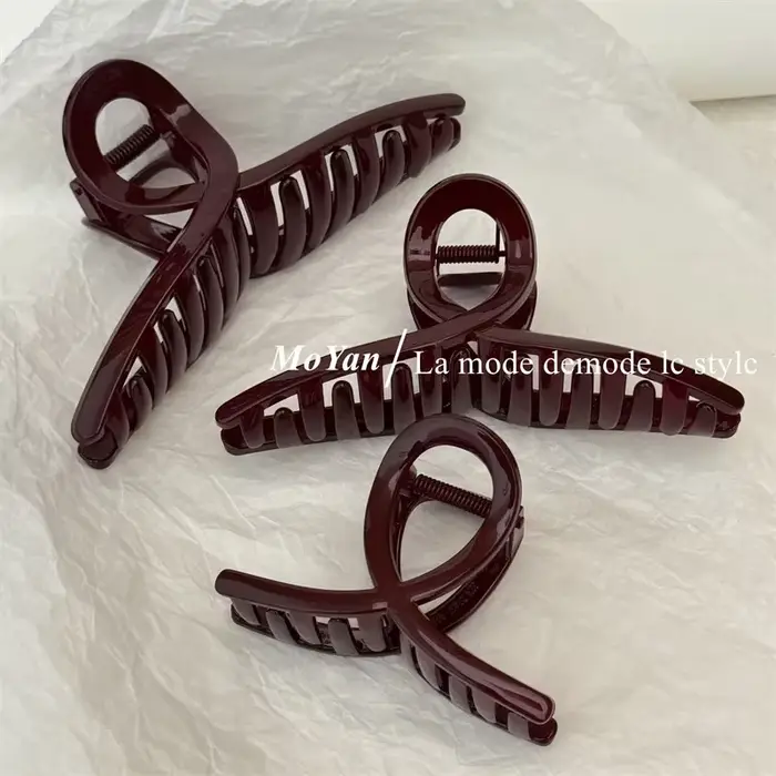 Pince à cheveux rétro rouge foncé légèrement ivre, épingle à cheveux croisée de tempérament, grand d