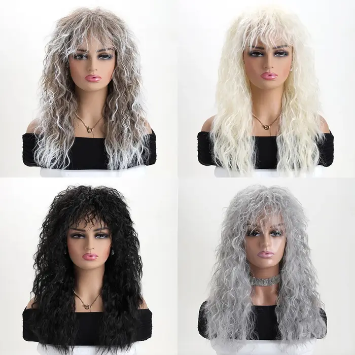 Perruque synthétique longue bouclée Style années 70 et 80 pour femmes