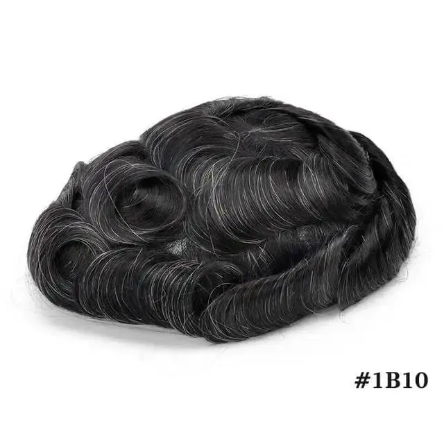 Hommes toupet avec noeuds peau mince prothèse capillaire pleine PU 0.08-0.1 cm indien perruques de c