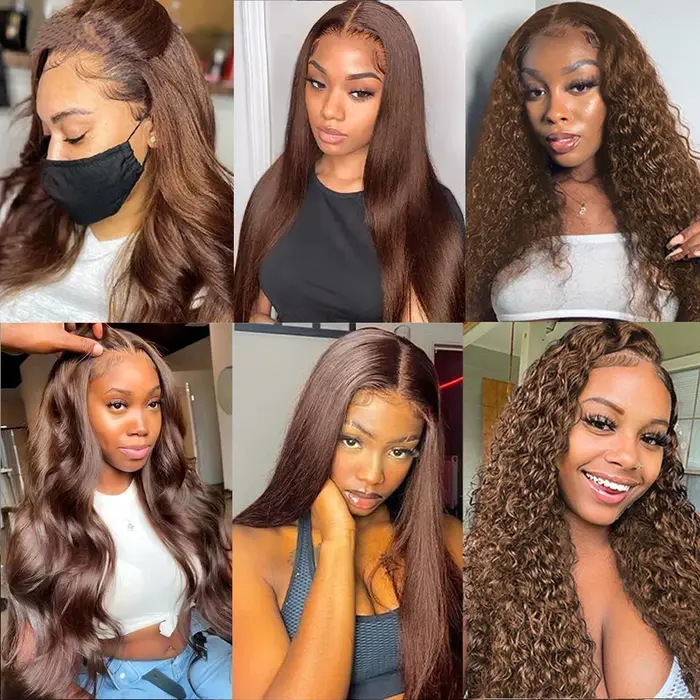 Perruques Lace Front Ondulées Marron Chocolat 40 Pouces, Perruque Frontale HD Deep Wave 13x4 13x6, P