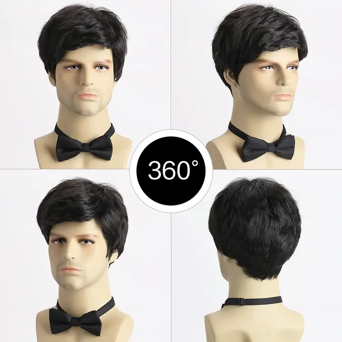 Perruque Synthétique Courte Bouclée Naturelle pour Jeune Homme