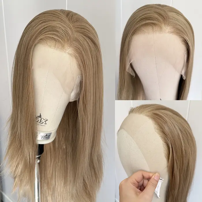 Perruque Lace Front Wig synthétique lisse et soyeuse à reflets blonds