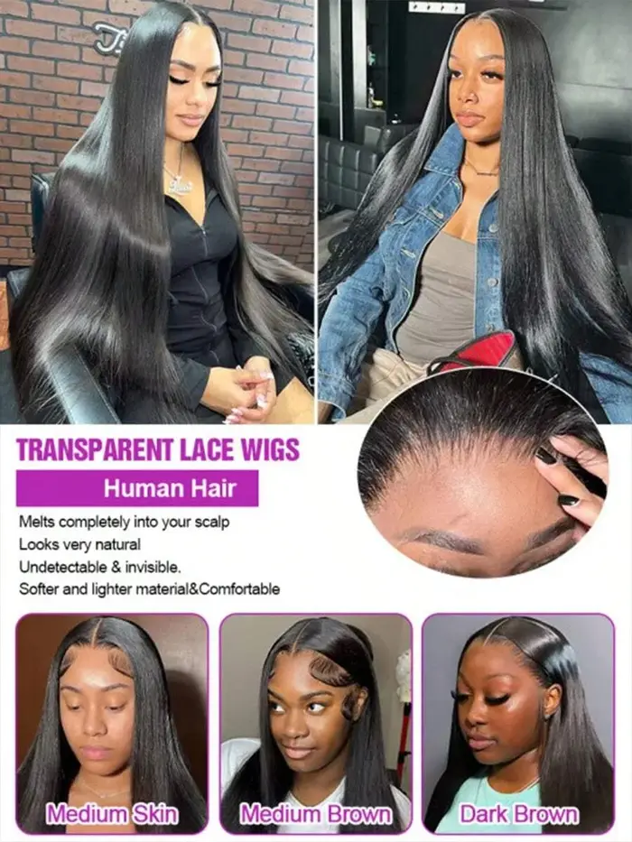 Perruque Lace Front Lisse 13x6, Perruque Frontale en Cheveux Humains 13x4 Densité 180, Perruque HD T