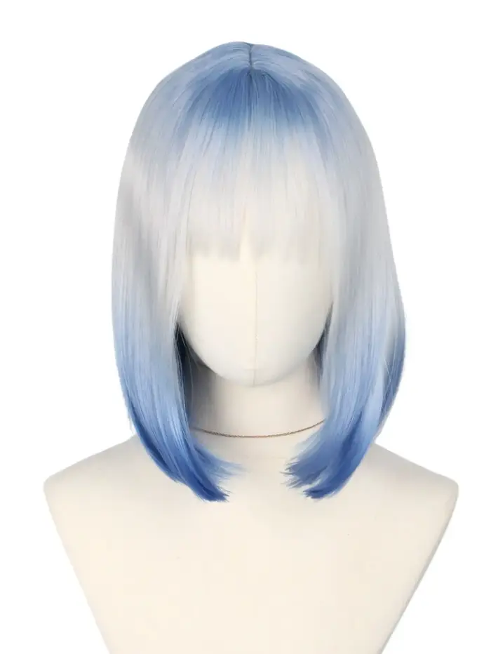 Perruque Bob dégradée bleu-blanc-bleu