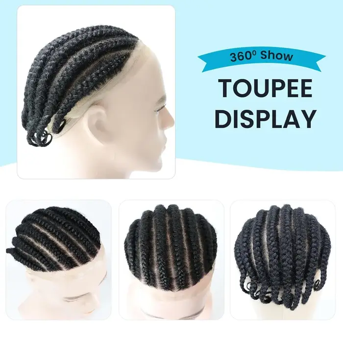 Cornrow tresses Afro toupet cheveux pour hommes 6 '' vrais