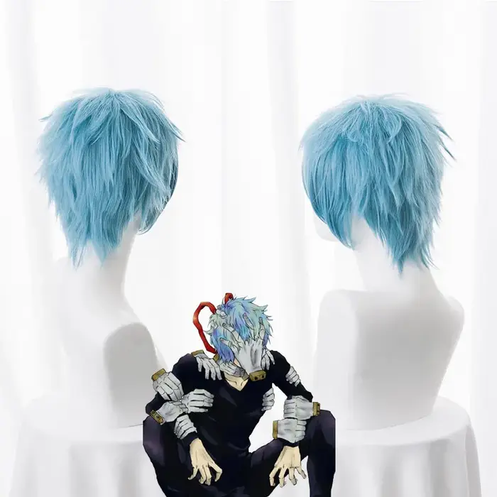 Anime My Academia Boku no Hiro Akademia Shigaraki Tomura perruques courtes gris bleu mixte bouclés Cosplay perruque +