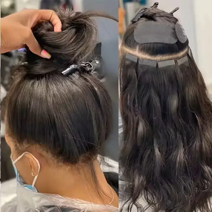 Extensions de cheveux naturels Remy Body Wave, bande adhésive Invisible, 20 pièces/paquet, bande de 