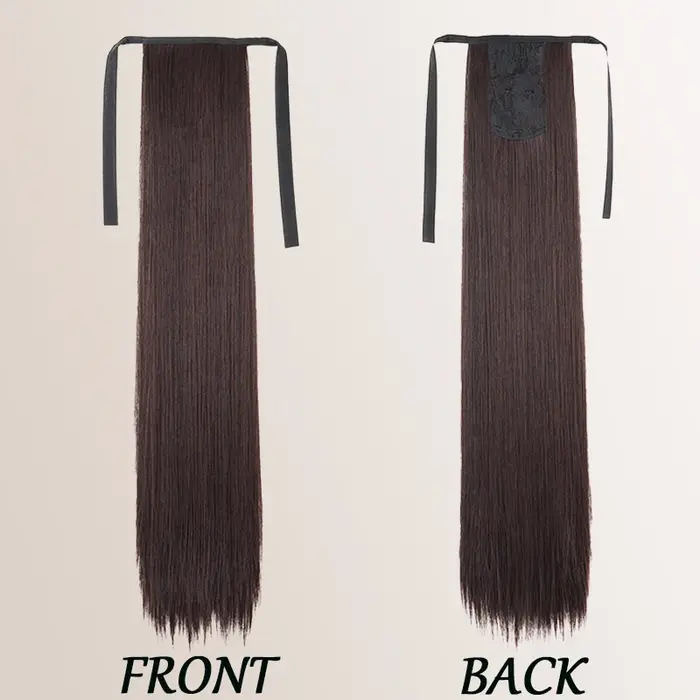 Extension de cheveux queue de cheval longue et droite avec attaches pour femmes, perruque synthétique résistante à la chaleur facile à clipser