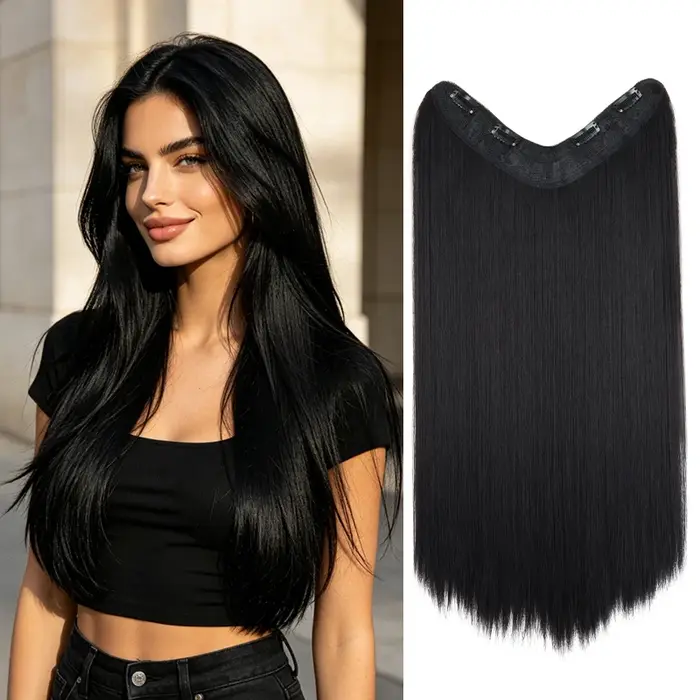 Extension de cheveux synthétique longue et droite de 24 pouces