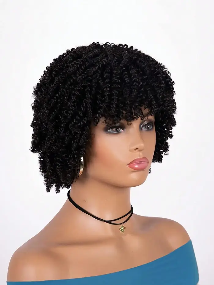 Perruque afro bouclée courte avec frange pour femmes noires