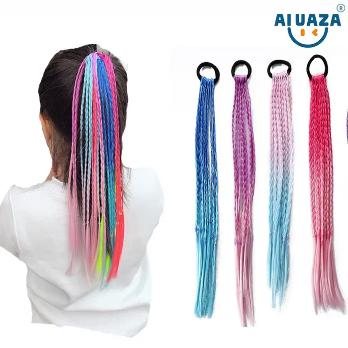 AIUAZA Extensions de cheveux tressés colorés pour enfants perruque colorée pour filles queue de cheval accessoires