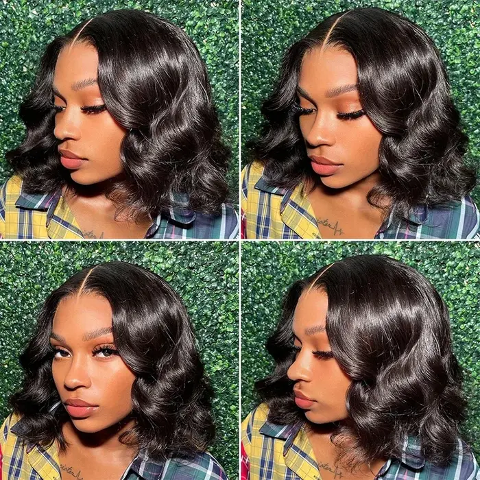 Perruque de cheveux humains brésiliens pré-découpés sans colle pour femme, perruque Bob Body Wave, p