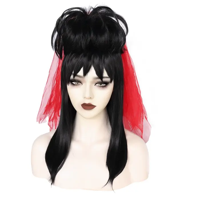 Perruque Lydia Deetz pour cosplay avec voile