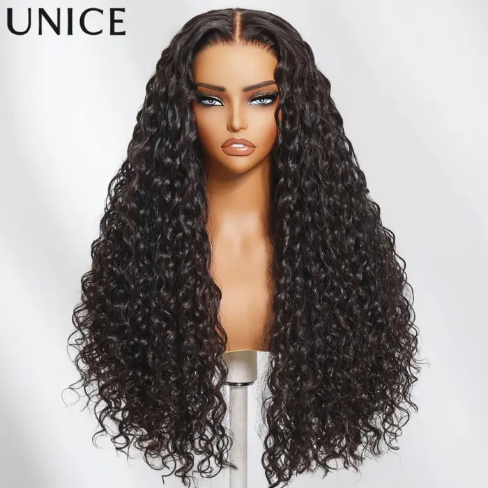 UNice cheveux vague d'eau perruque de cheveux humains avec cordon pré coupé pré blanchi 7x5 & 13x4 H