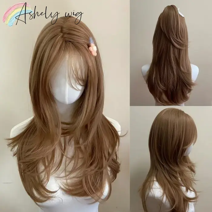 Perruque marron clair femme bandeau corps miel brun ondulé Rose filet à cheveux modèles en frange française haut niveau