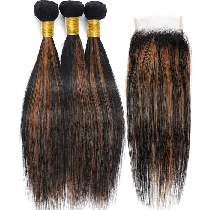 Mèches brésiliennes Remy lisses avec Closure 4x4