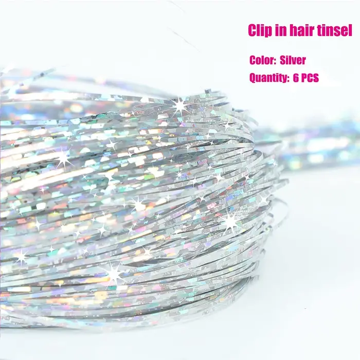 6 pièces pince à cheveux en 23.6 pouces paillettes synthétique