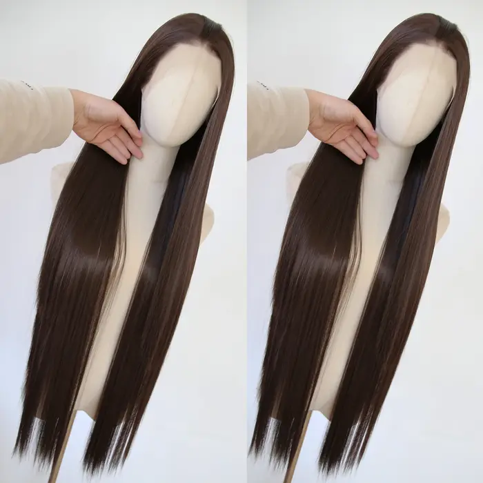 Perruque Lace Front Wig synthétique marron foncé, 40 pouces, longue et lisse, brun chocolat, naissan