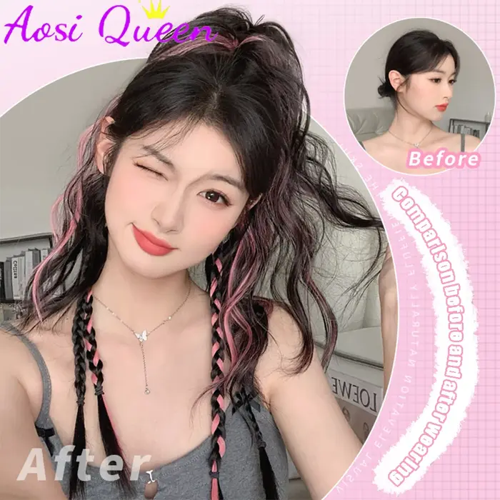 AOSI synthétique pince à griffes queue de cheval Extensions de cheveux court bouclés queue naturelle faux cheveux pour les femmes queue de cheval mettre en évidence la poudre