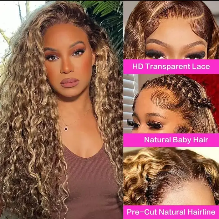 Perruques en cheveux humains ondulés avec dentelle frontale 13x6 HD, densité 200, mèches 4/27, 30 et