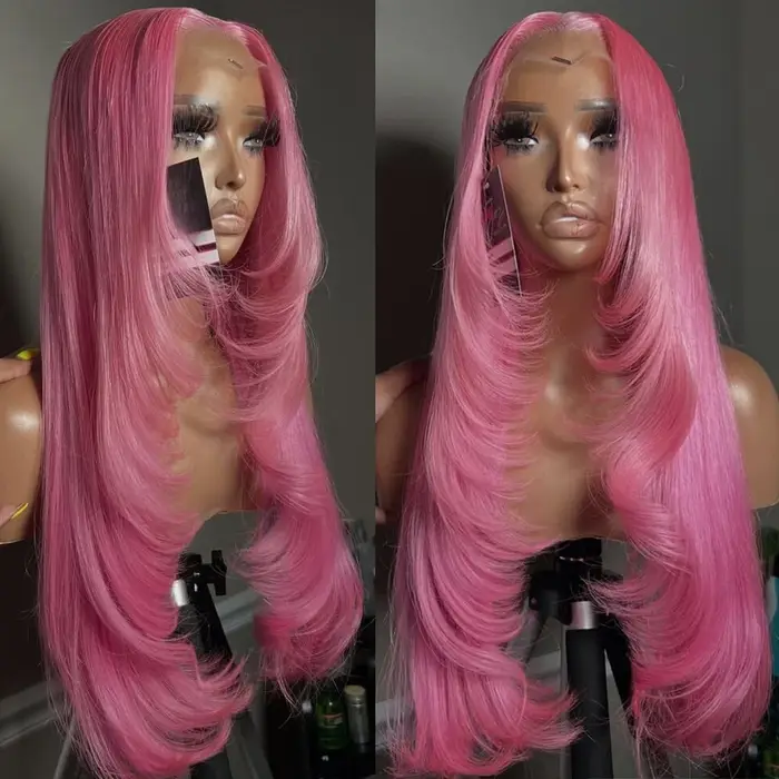 Perruque Lace Front Wig synthétique rose