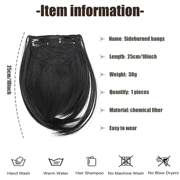 Extensions de cheveux à franges noires à clipser