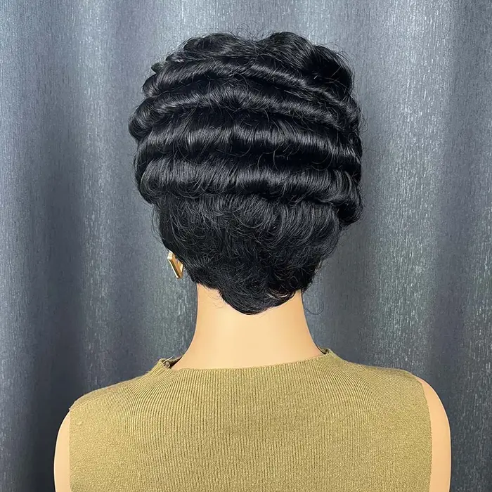 Perruques de cheveux humains courts pour femmes noires bouclés couches coupe lutin perruque Remy