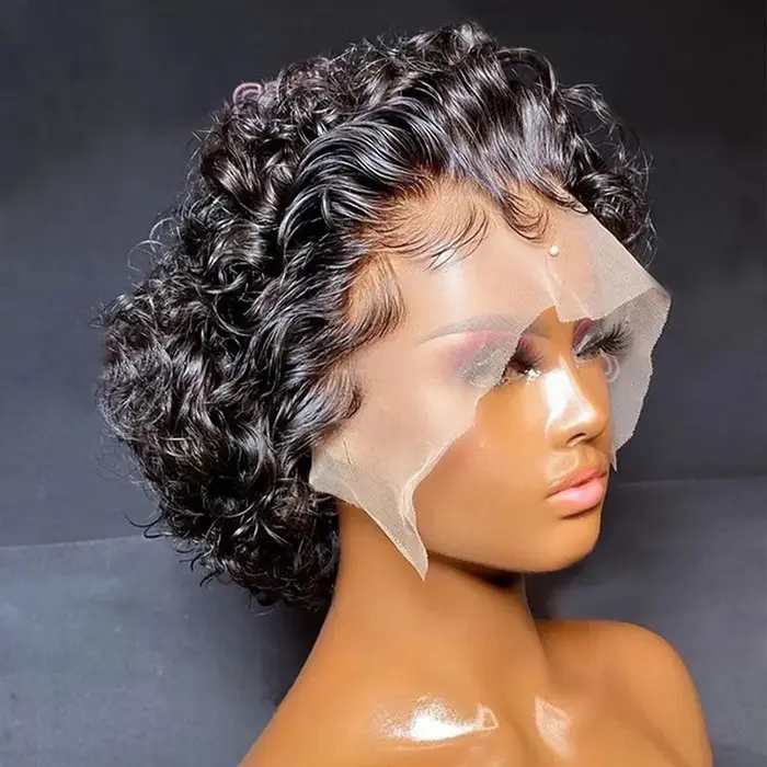 Perruque courte bob coupe pixie en cheveux humains, perruques frontales en dentelle 13x1, perruques 