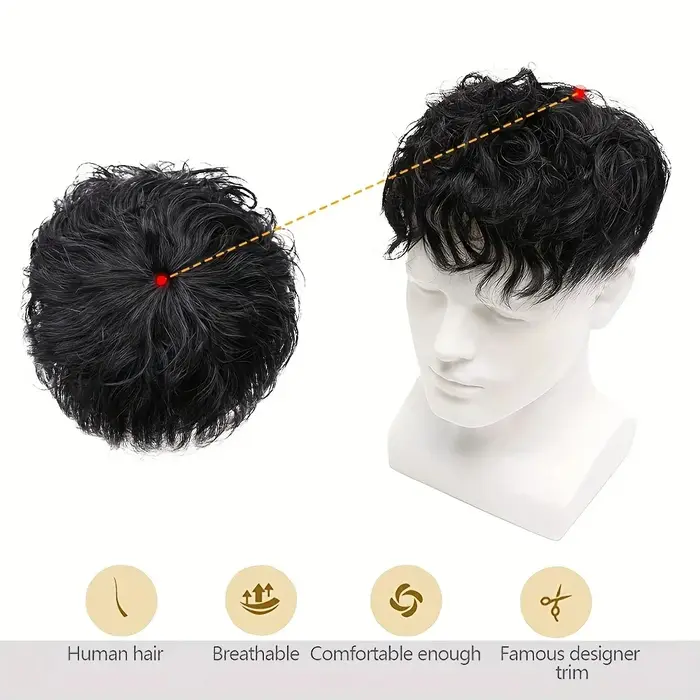 Perruque ample de cheveux humains réalistes pour hommes