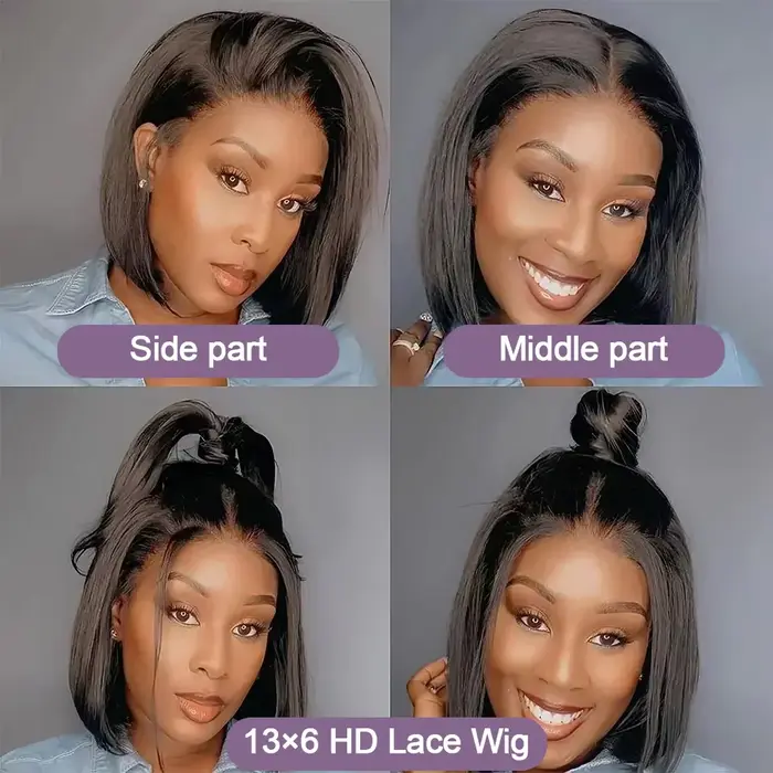 13x4 os court Bob perruque cheveux humains 13x6 dentelle frontale HD droite Bob perruque cheveux hum