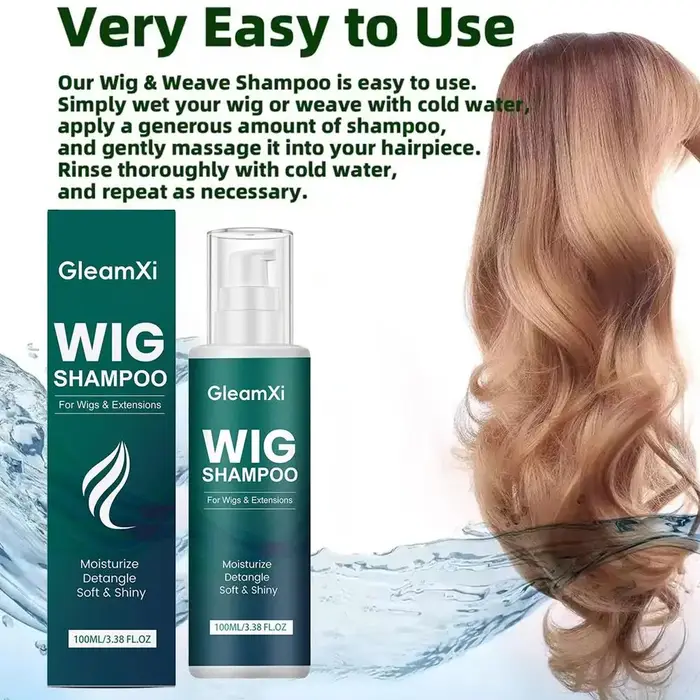 Shampooing pour perruques GleamXi, nettoyage doux, hydratant, pour perruques synthétiques et en cheveux humains, soin et entretien, 100 ml