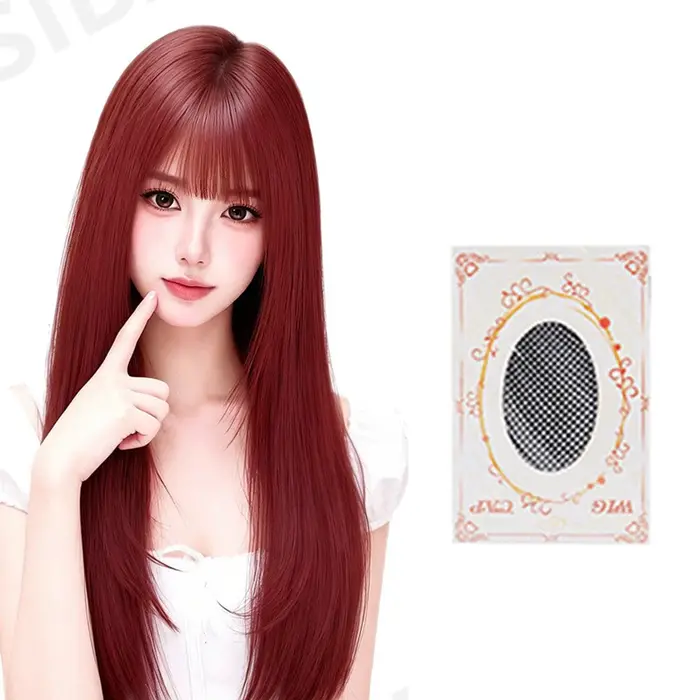 Perruque synthétique longue et droite de haute qualité rouge framboise avec frange, synthétique pour femme, usage quotidien et cosplay, perruque longue pour femme