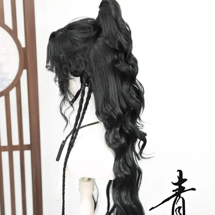 Perruque de style jeune maître, où les vents se rencontrent, WWM Wu Xia, Hanfu chinois ancien personnalisé, XiFangShi, cheveux bouclés noirs, cheveux intégrés
