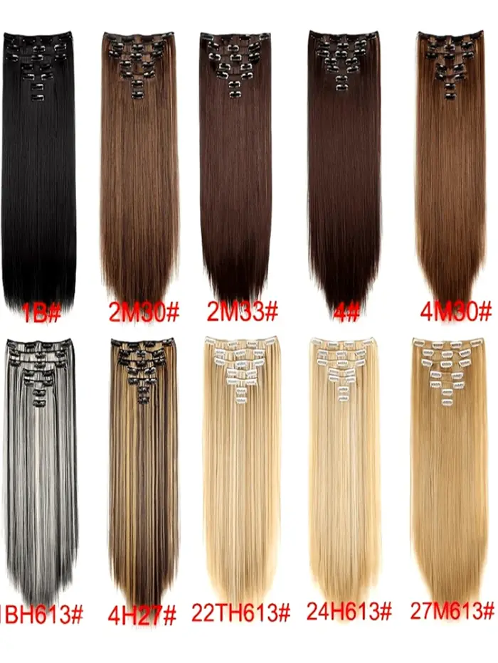 Extensions de cheveux synthétiques lisses à clipser