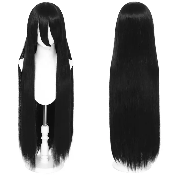 Perruque synthétique longue et droite universelle 100CM, postiche de cosplay noir et blanc en fibre 