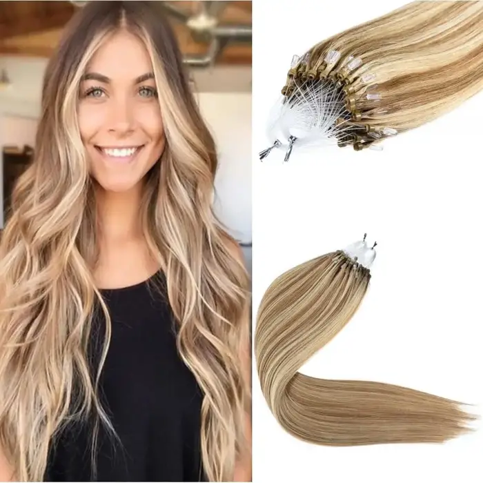 Extensions d'anneaux micro-boucles 100% cheveux humains