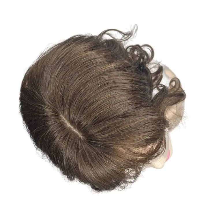 Postiche bouclée ondulée partie centrale cheveux humains Topper avec frange pince en vrais