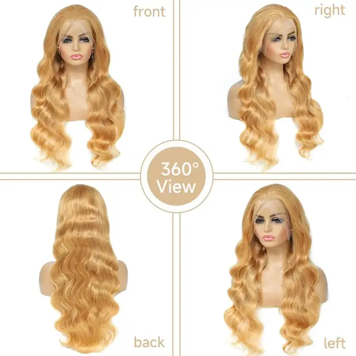Perruque de cheveux humains avant de dentelle blond miel 13x6 HD 210% densité vague de corps perruqu