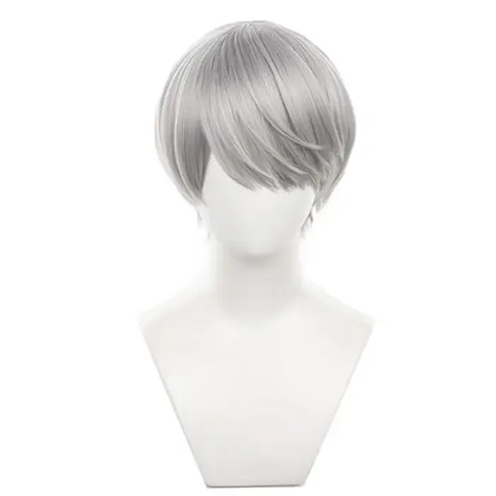 Perruque Anime Yu Narukami grise en forme de bol
